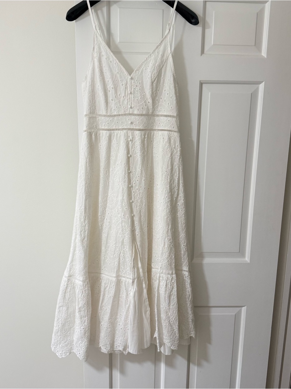 White Eyelet Midi Dress with Spaghetti Straps